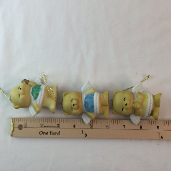 Vintage Porcelain Teddy Bear Angel 3" Christmas Ornament Set of 3 Taiwan ROC - Picture 12 of 12